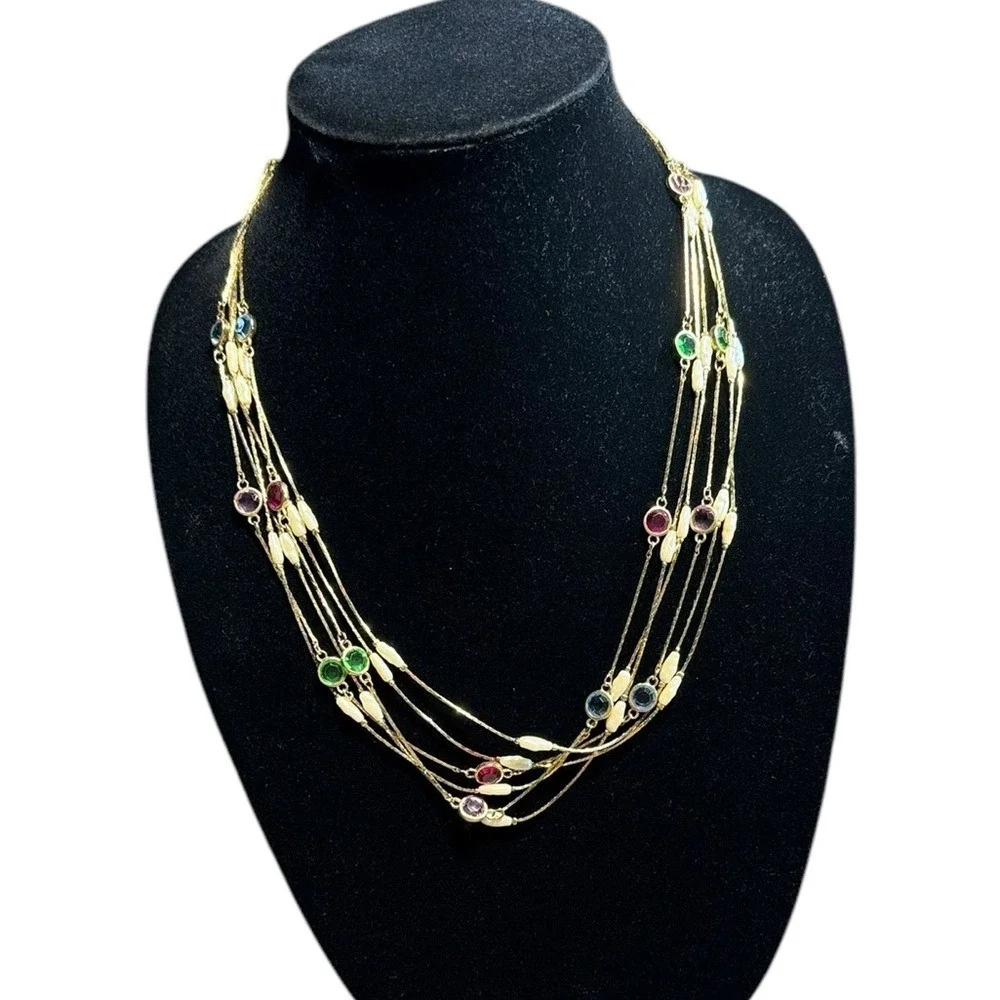 Gold Tone Layered Necklace with Multicolor Accents Women's‎ Fashion Jewelry